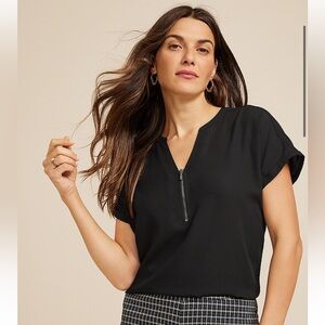 Black Zipper Neck Blouse